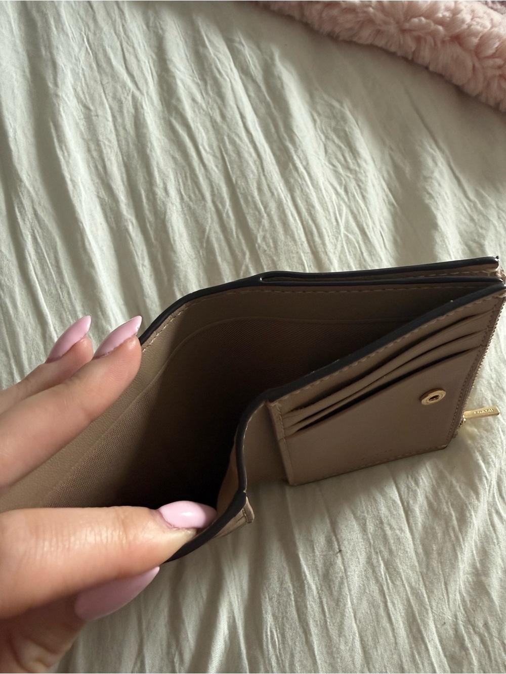 Coach Pebbled Leather Compact Wallet in Taupe Pink - Picture 5 of 5